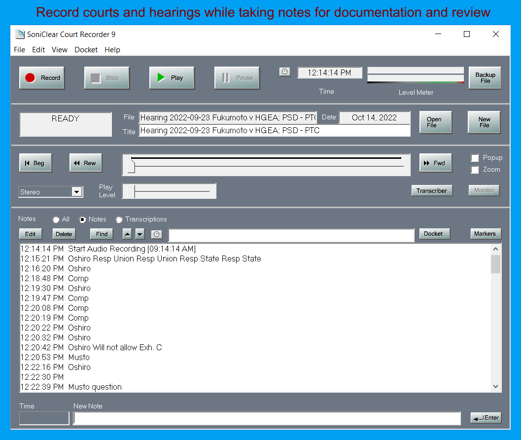 screenshot of SoniClear Court Recorder